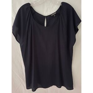 Express Womens Top Blouse Extra‎ Large XL Navy Blue Keyhole Short Sleeve